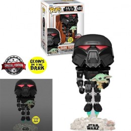Funko Pop N°488 The Mandalorian Dark Trooper with Grogu GITD Exclusive Vinyl Figur