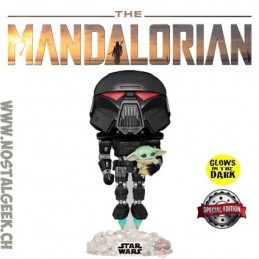 Funko Pop Star Wars The Mandalorian Dark Trooper with Grogu Glow in the Dark Exclusive Vinyl Figure