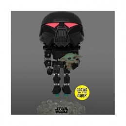 Funko Funko Pop Star Wars N°488 The Mandalorian Dark Trooper with Grogu Glow in the Dark Exclusive Vinyl Figure